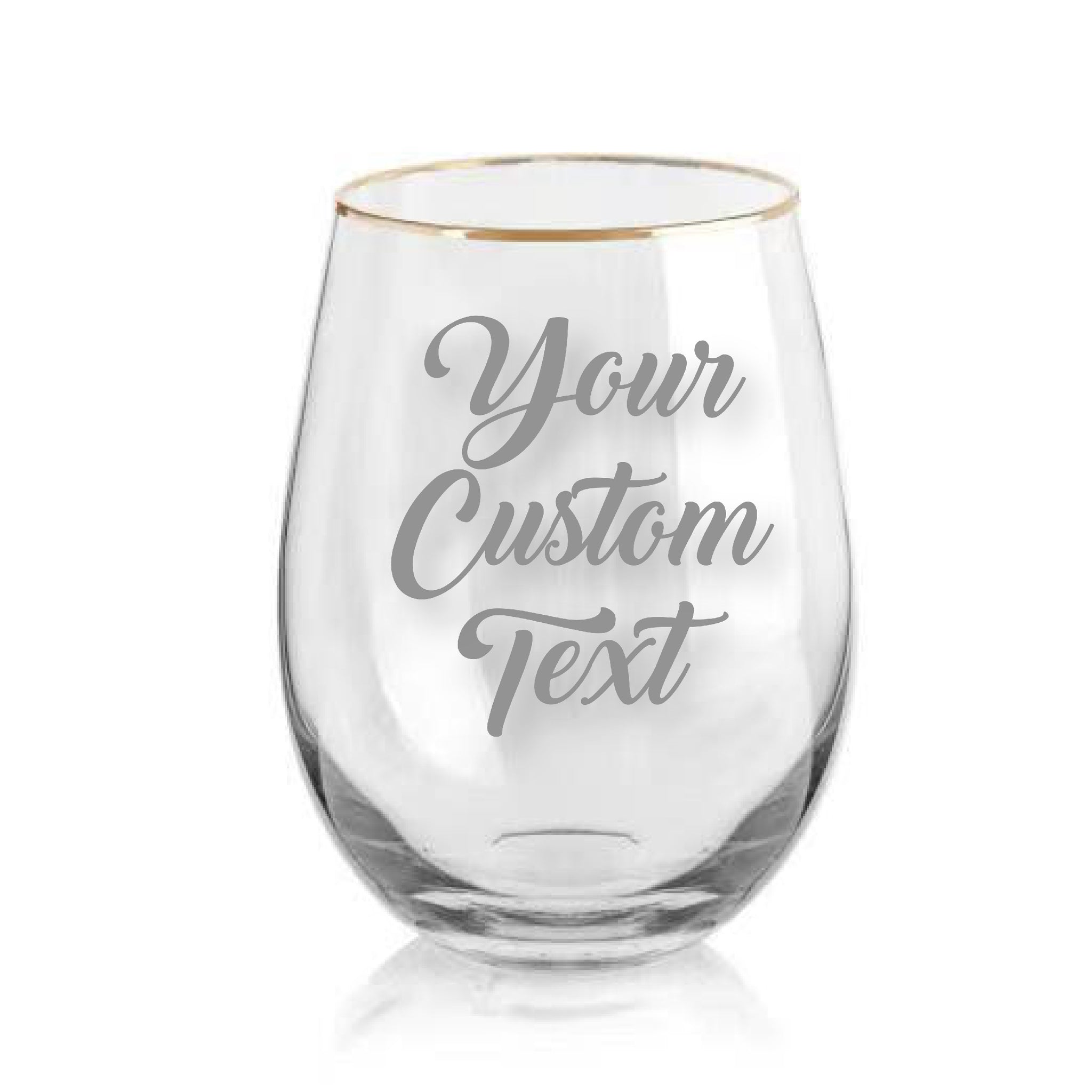 Custom Engraved Gold Rim Rose Tinted Stemless Wine Glasses, Pair